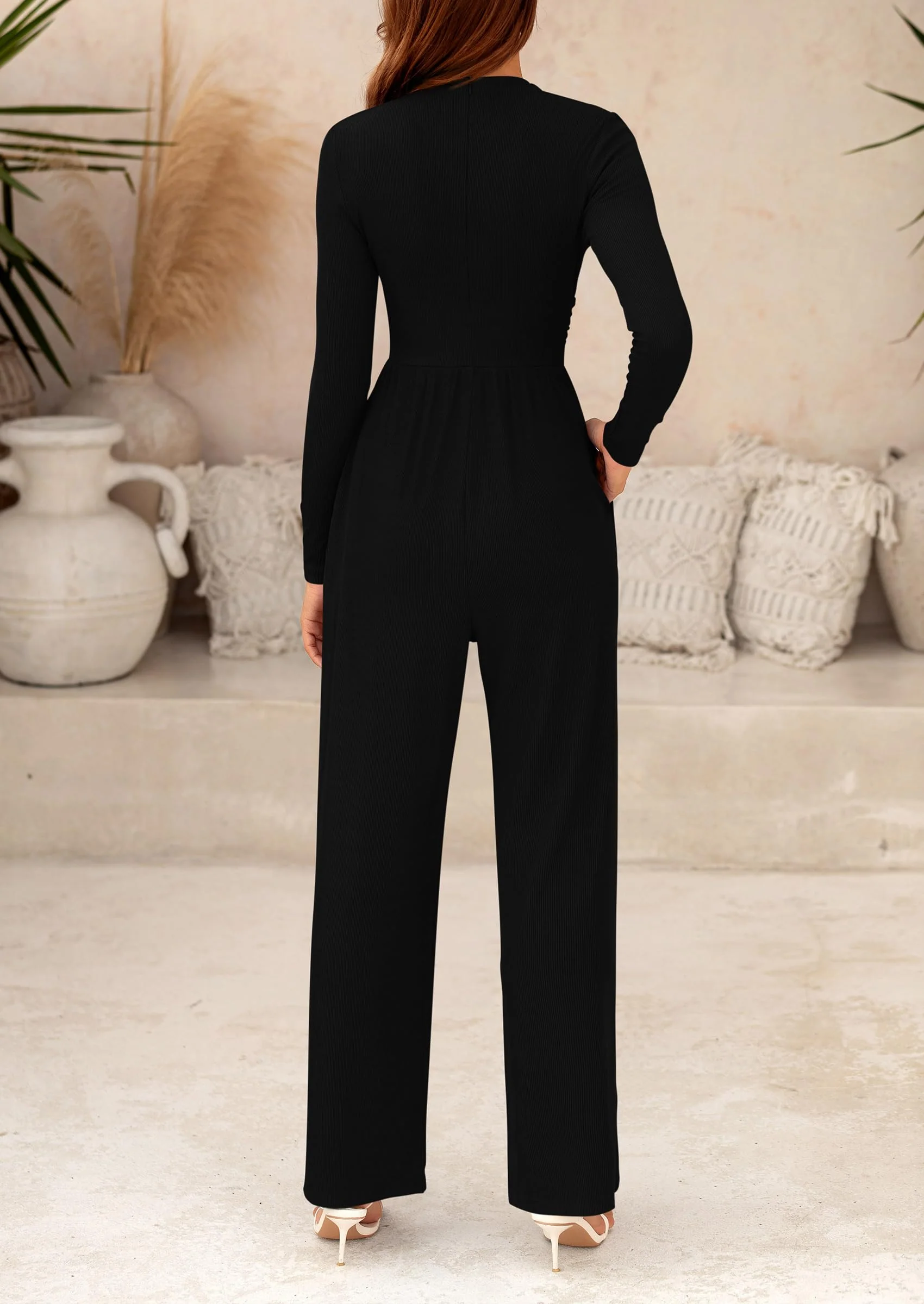 PRETTYGARDEN Dressy Casual Fashion Outfits Long Sleeve Mock Neck Wide Leg Pants Rompers - Image 24