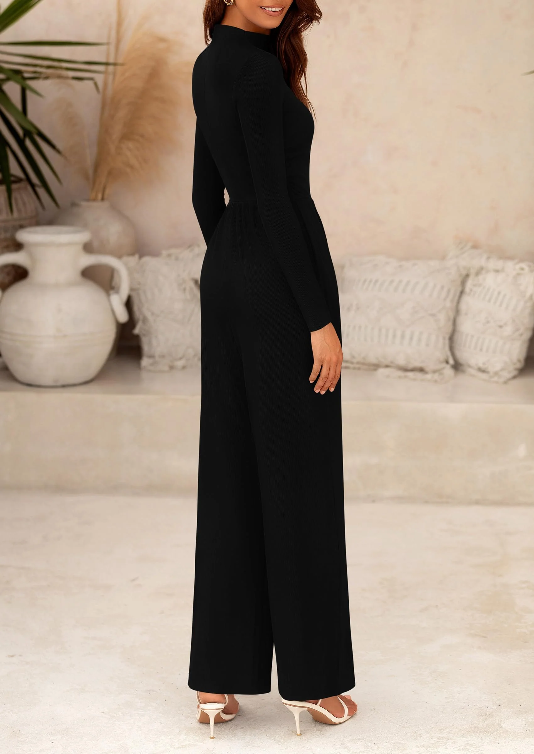 PRETTYGARDEN Dressy Casual Fashion Outfits Long Sleeve Mock Neck Wide Leg Pants Rompers - Image 30