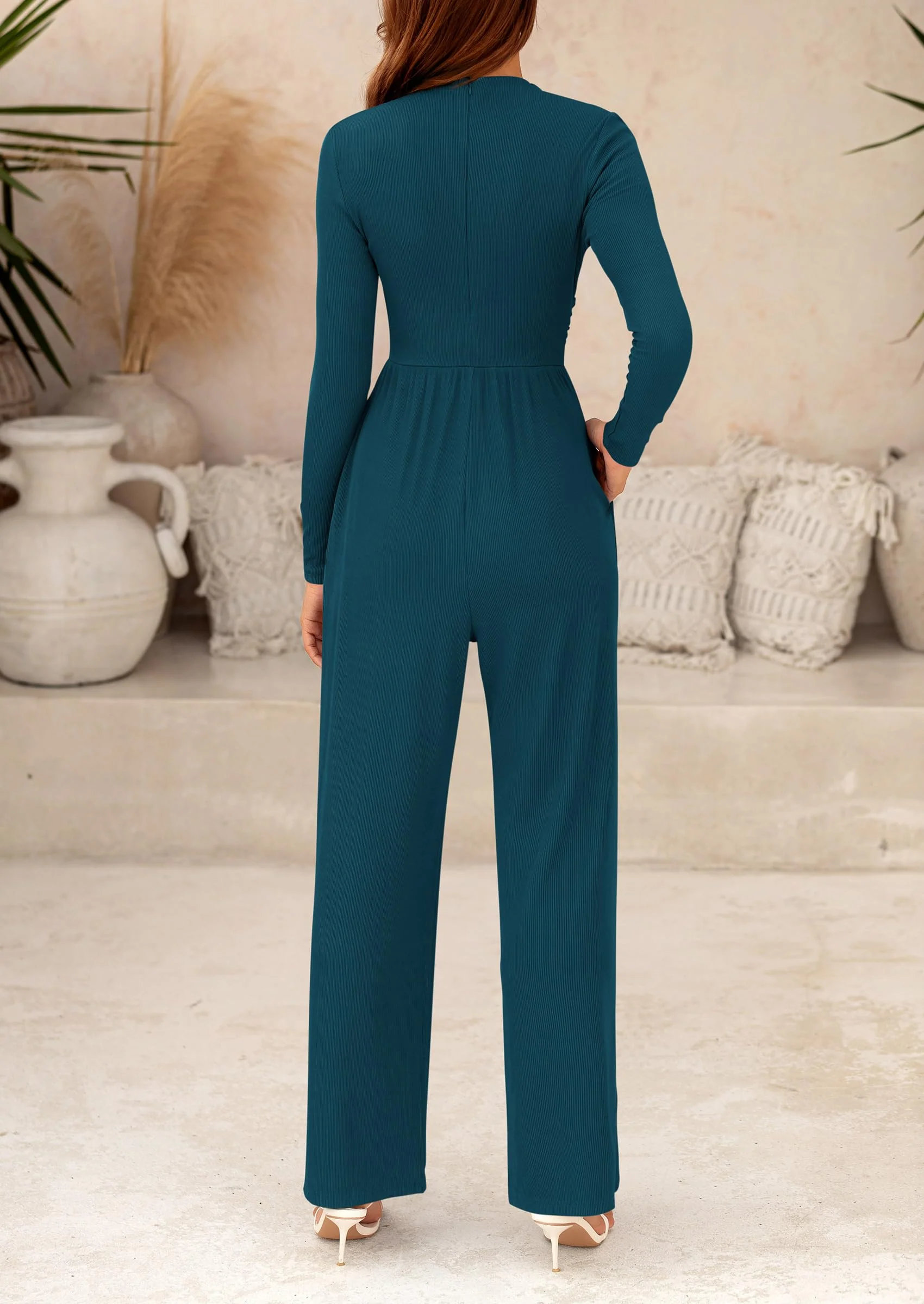 PRETTYGARDEN Dressy Casual Fashion Outfits Long Sleeve Mock Neck Wide Leg Pants Rompers - Image 32