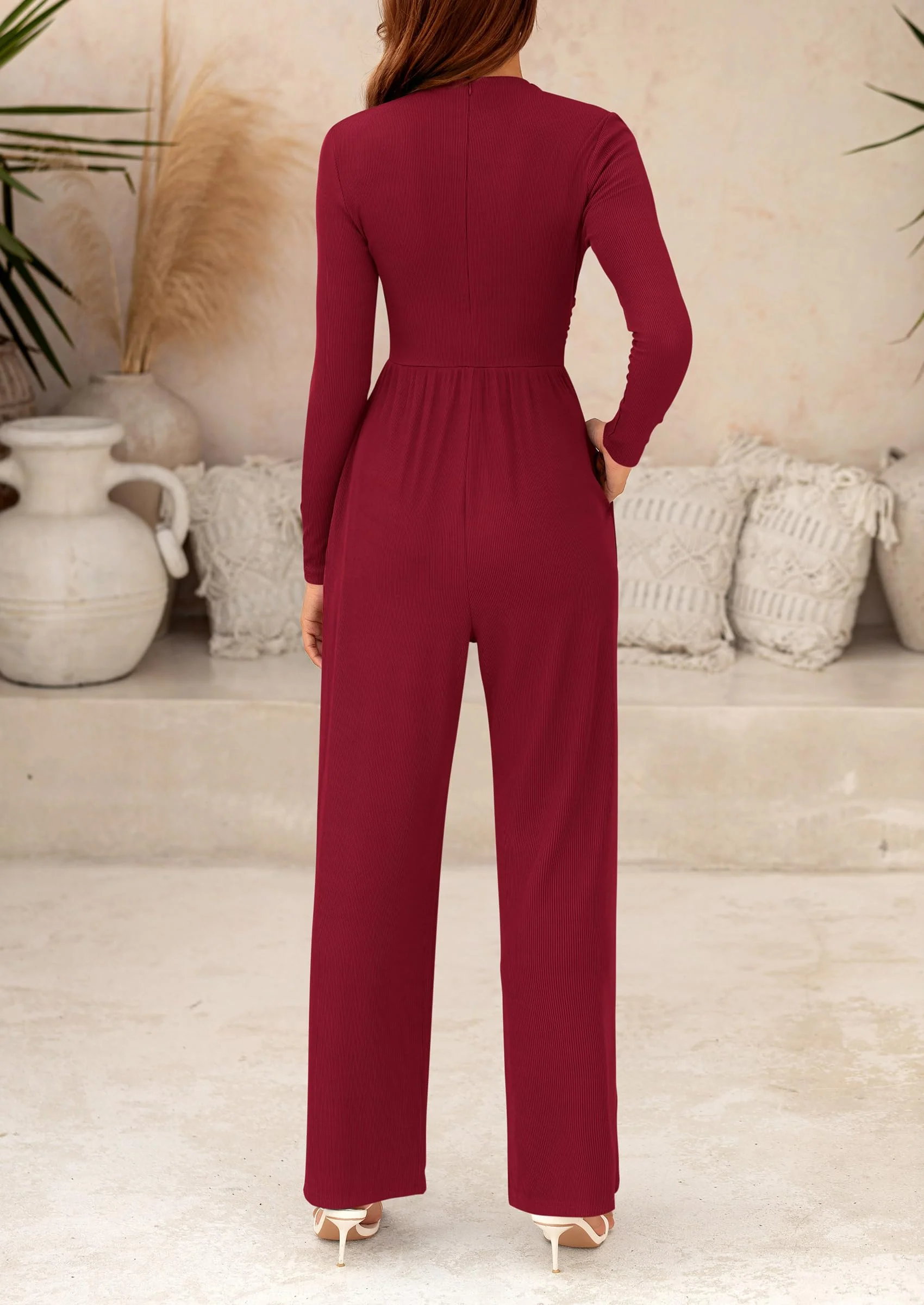 PRETTYGARDEN Dressy Casual Fashion Outfits Long Sleeve Mock Neck Wide Leg Pants Rompers - Image 40