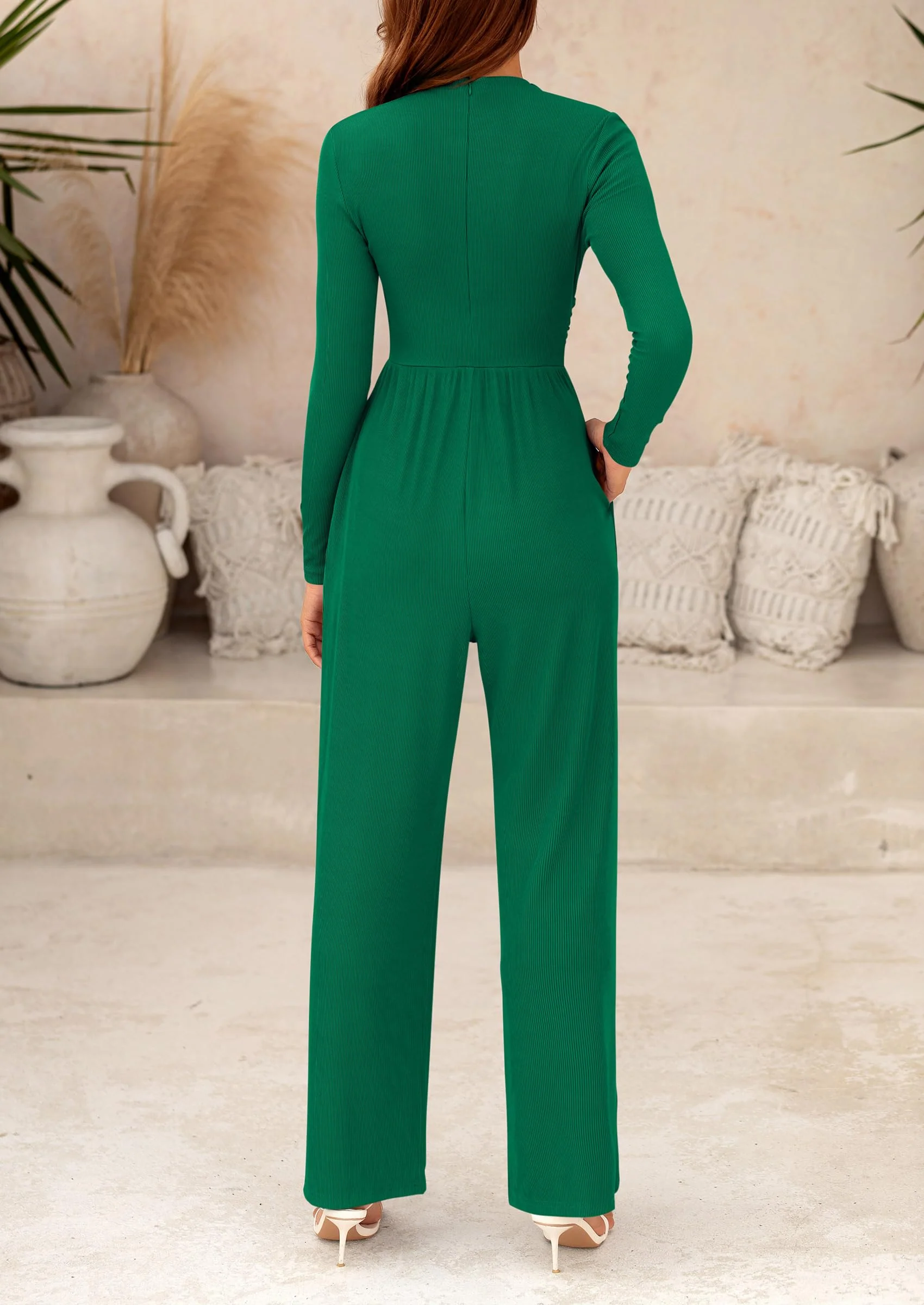 PRETTYGARDEN Dressy Casual Fashion Outfits Long Sleeve Mock Neck Wide Leg Pants Rompers - Image 48