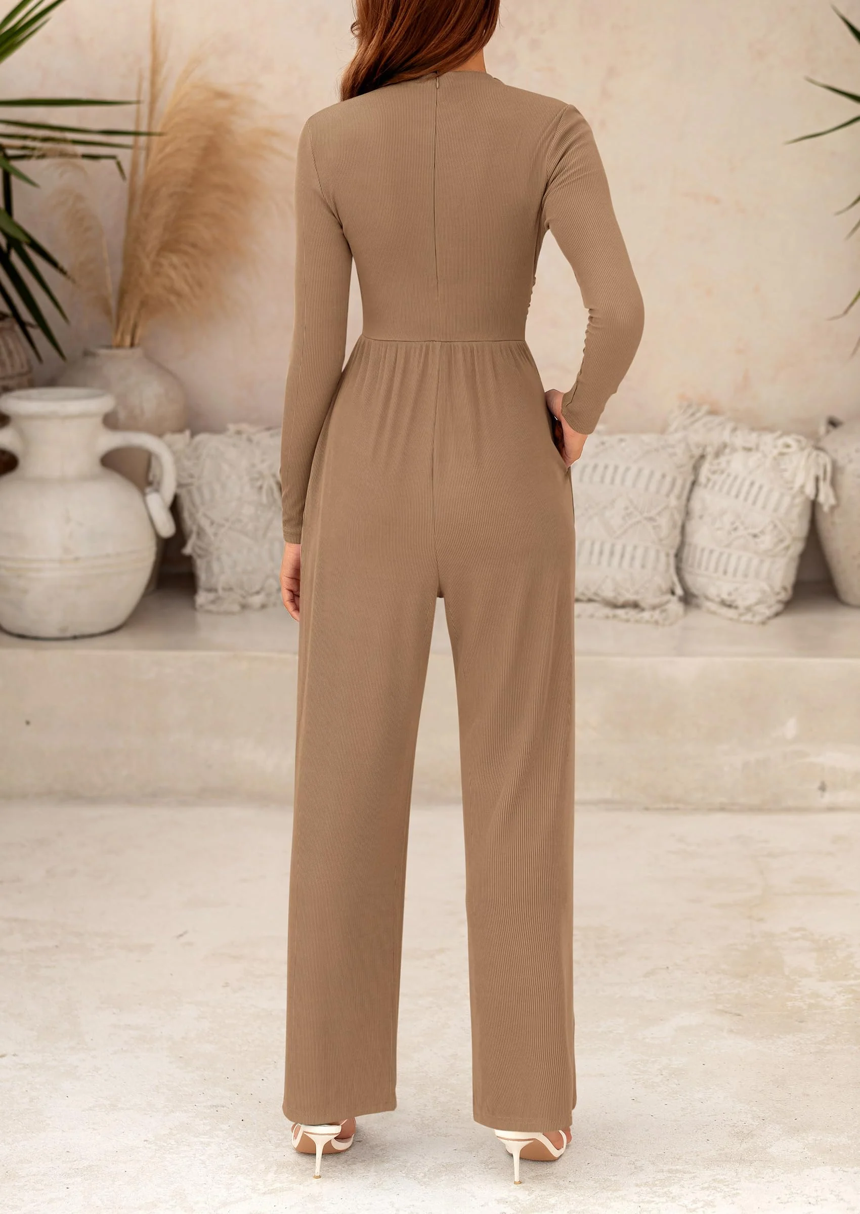 PRETTYGARDEN Dressy Casual Fashion Outfits Long Sleeve Mock Neck Wide Leg Pants Rompers - Image 62