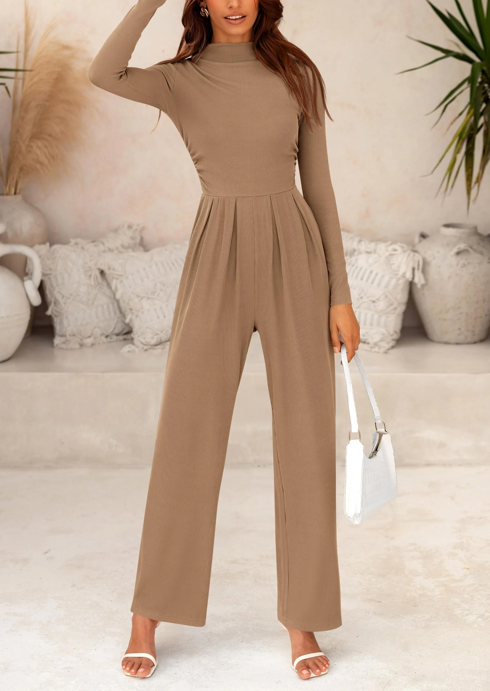 PRETTYGARDEN Dressy Casual Fashion Outfits Long Sleeve Mock Neck Wide Leg Pants Rompers - Image 67