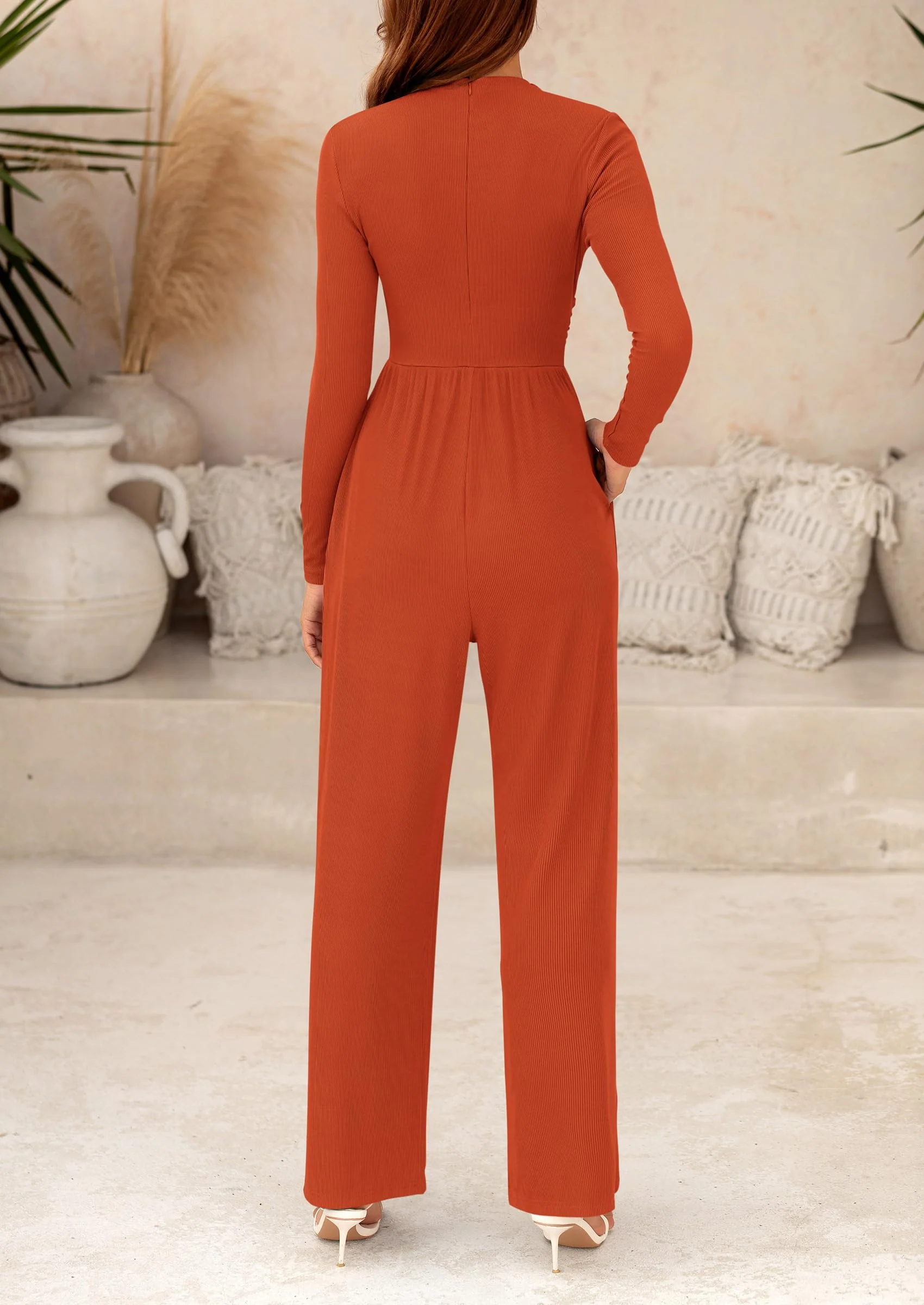PRETTYGARDEN Dressy Casual Fashion Outfits Long Sleeve Mock Neck Wide Leg Pants Rompers - Image 70