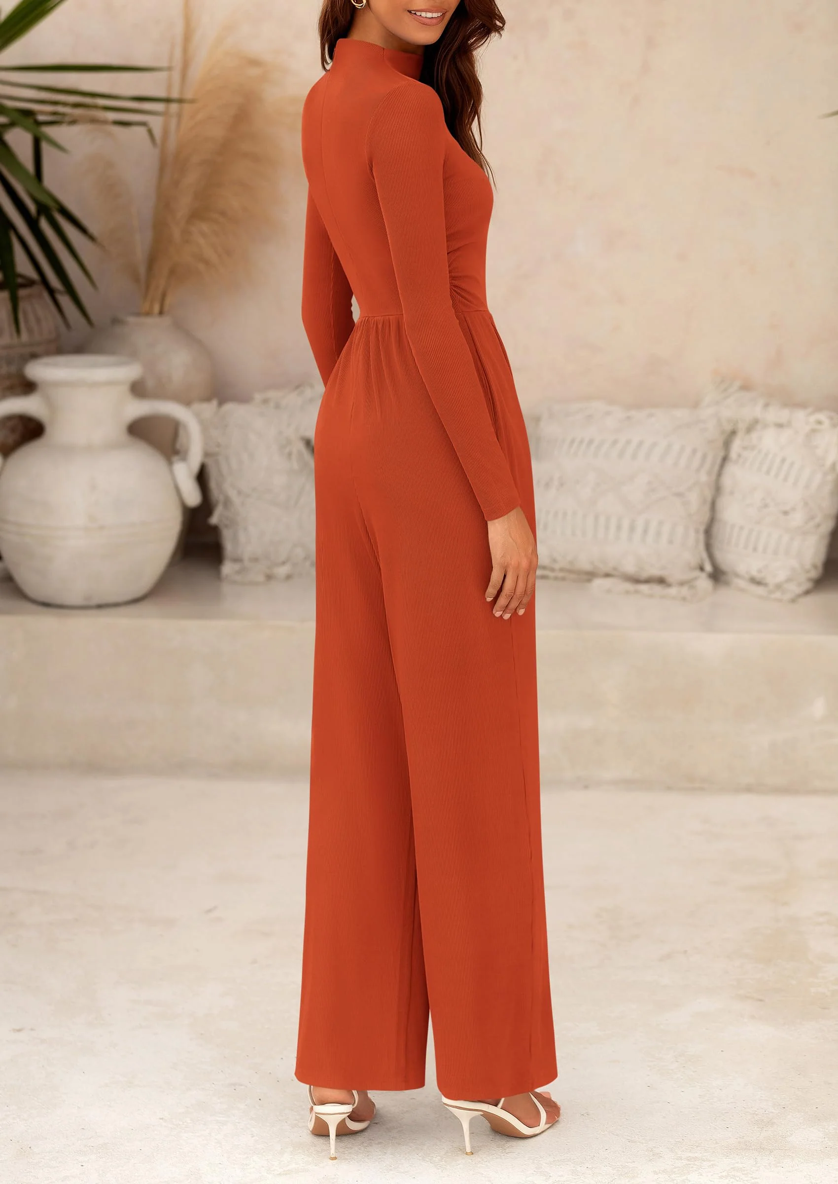 PRETTYGARDEN Dressy Casual Fashion Outfits Long Sleeve Mock Neck Wide Leg Pants Rompers - Image 75