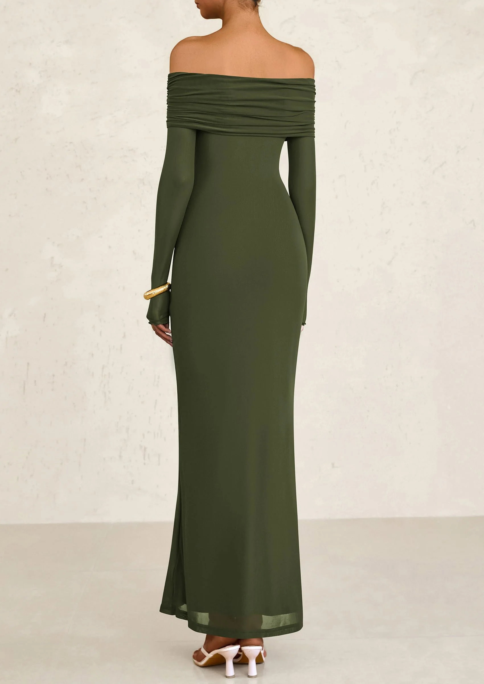 PRETTYGARDEN Off The Shoulder Dresses for Women Mesh Long Sleeve Baby Shower Formal Wedding Guest Dress - Image 11