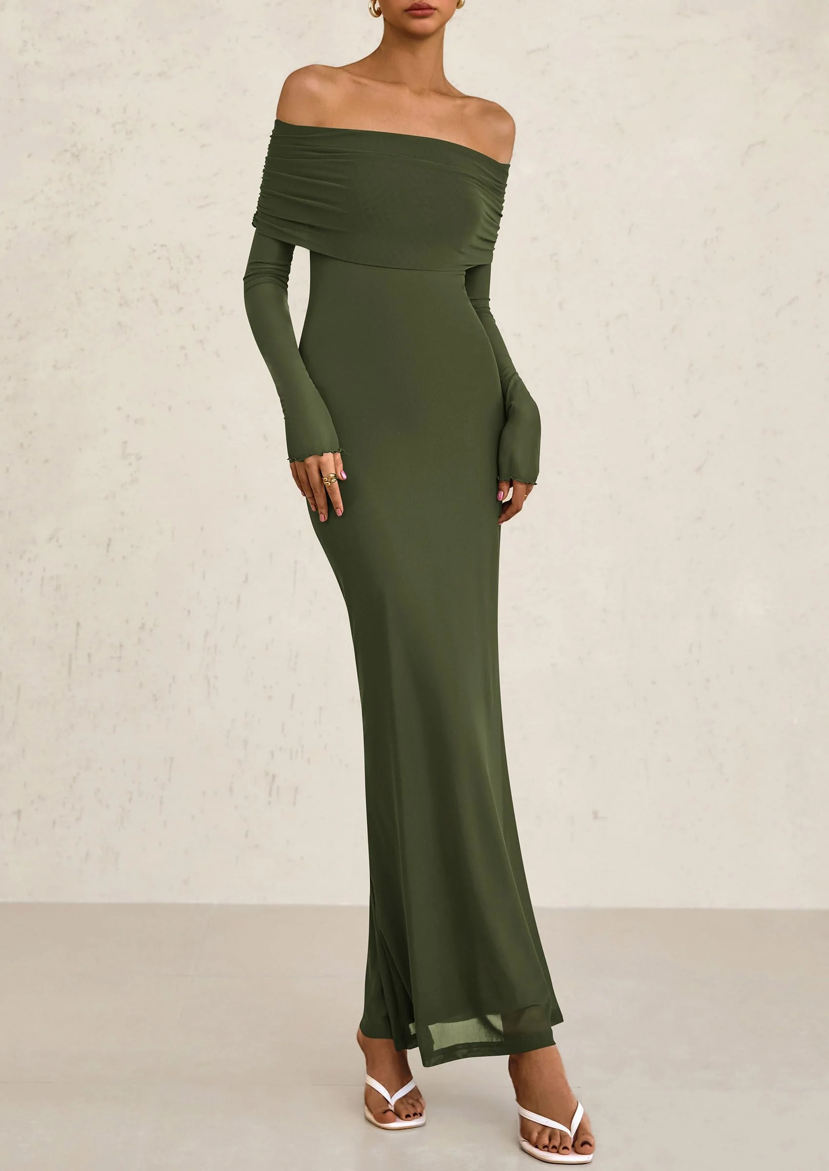 PRETTYGARDEN Off The Shoulder Dresses for Women Mesh Long Sleeve Baby Shower Formal Wedding Guest Dress - Image 14