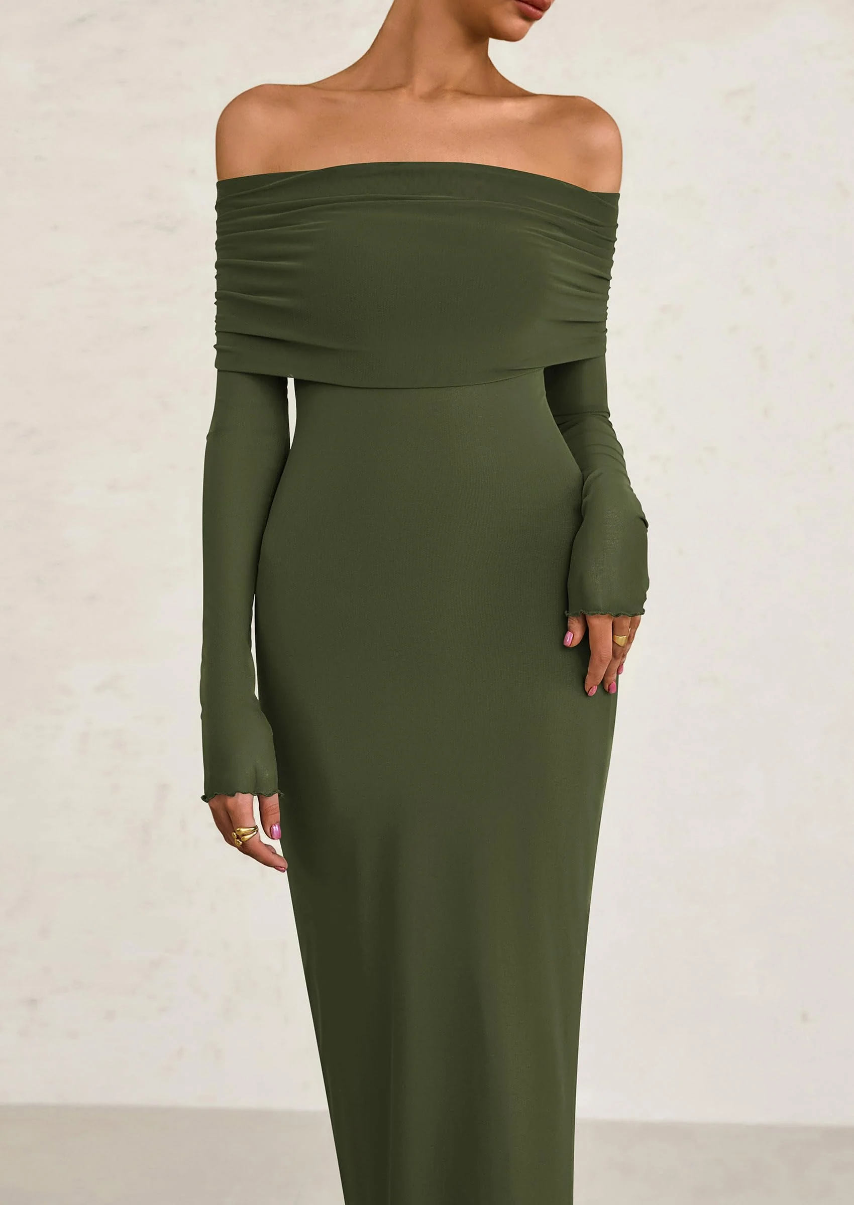 PRETTYGARDEN Off The Shoulder Dresses for Women Mesh Long Sleeve Baby Shower Formal Wedding Guest Dress - Image 15