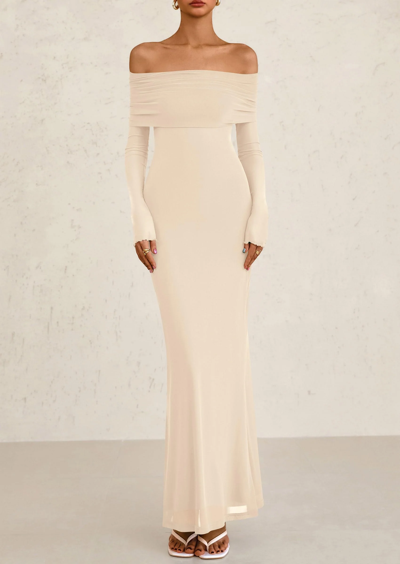 PRETTYGARDEN Off The Shoulder Dresses for Women Mesh Long Sleeve Baby Shower Formal Wedding Guest Dress - Image 17