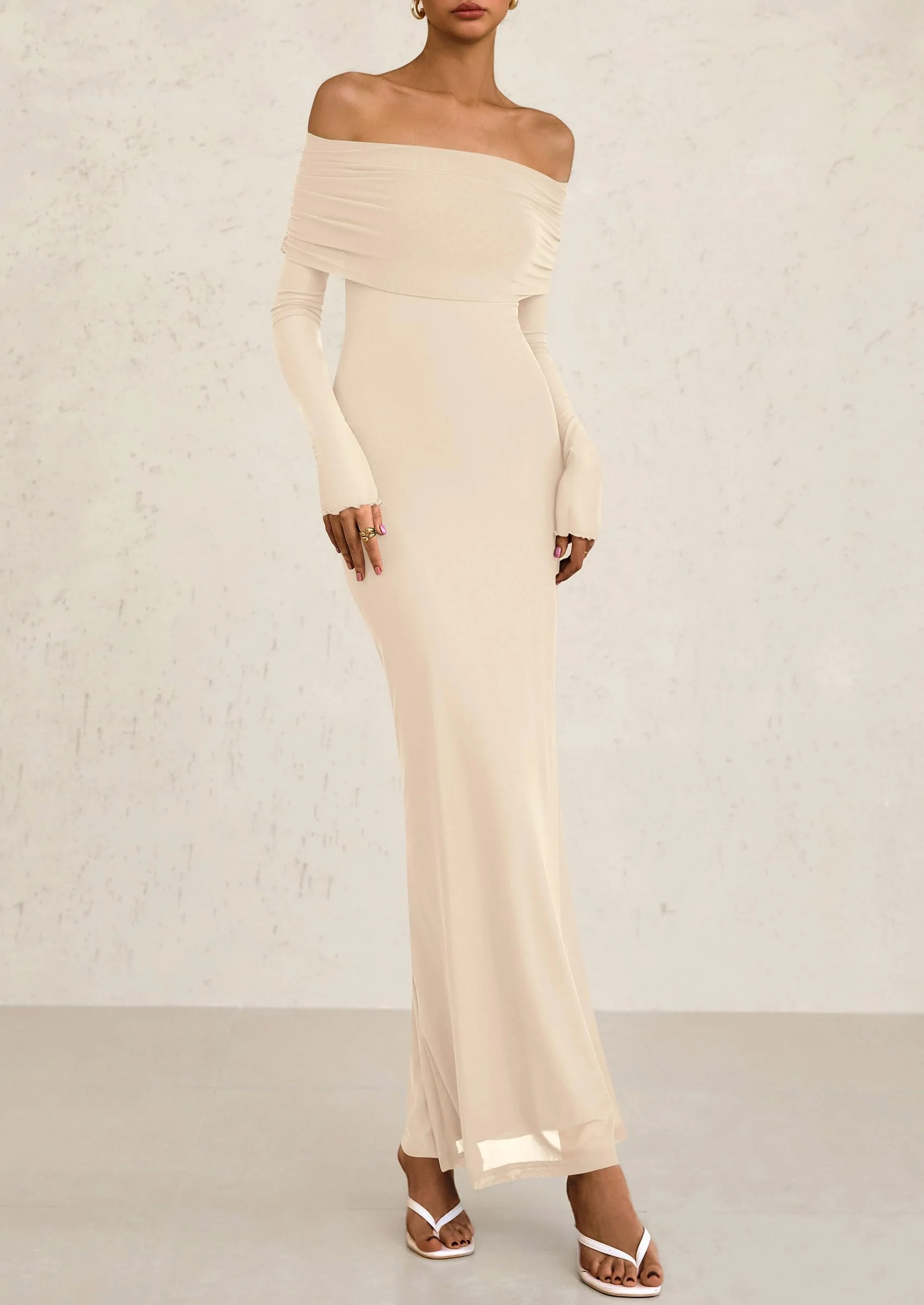 PRETTYGARDEN Off The Shoulder Dresses for Women Mesh Long Sleeve Baby Shower Formal Wedding Guest Dress - Image 19