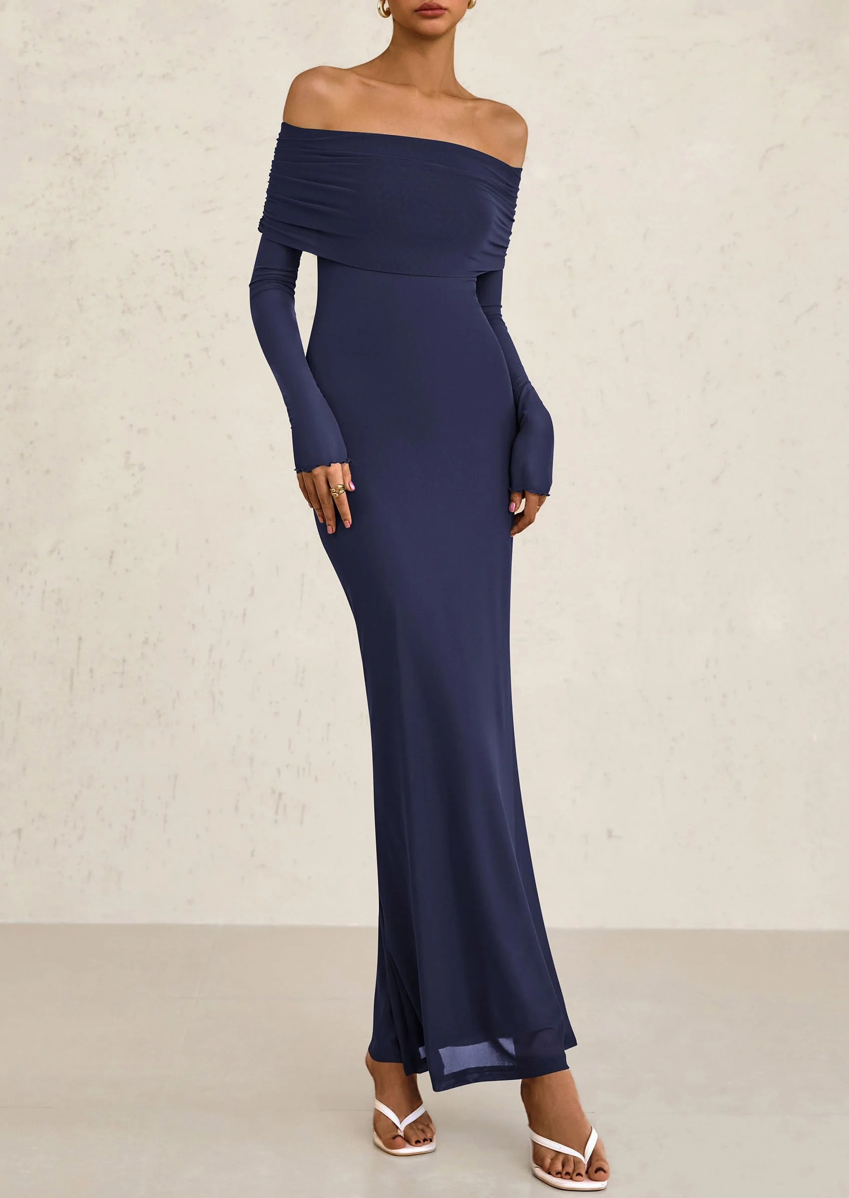 PRETTYGARDEN Off The Shoulder Dresses for Women Mesh Long Sleeve Baby Shower Formal Wedding Guest Dress - Image 26