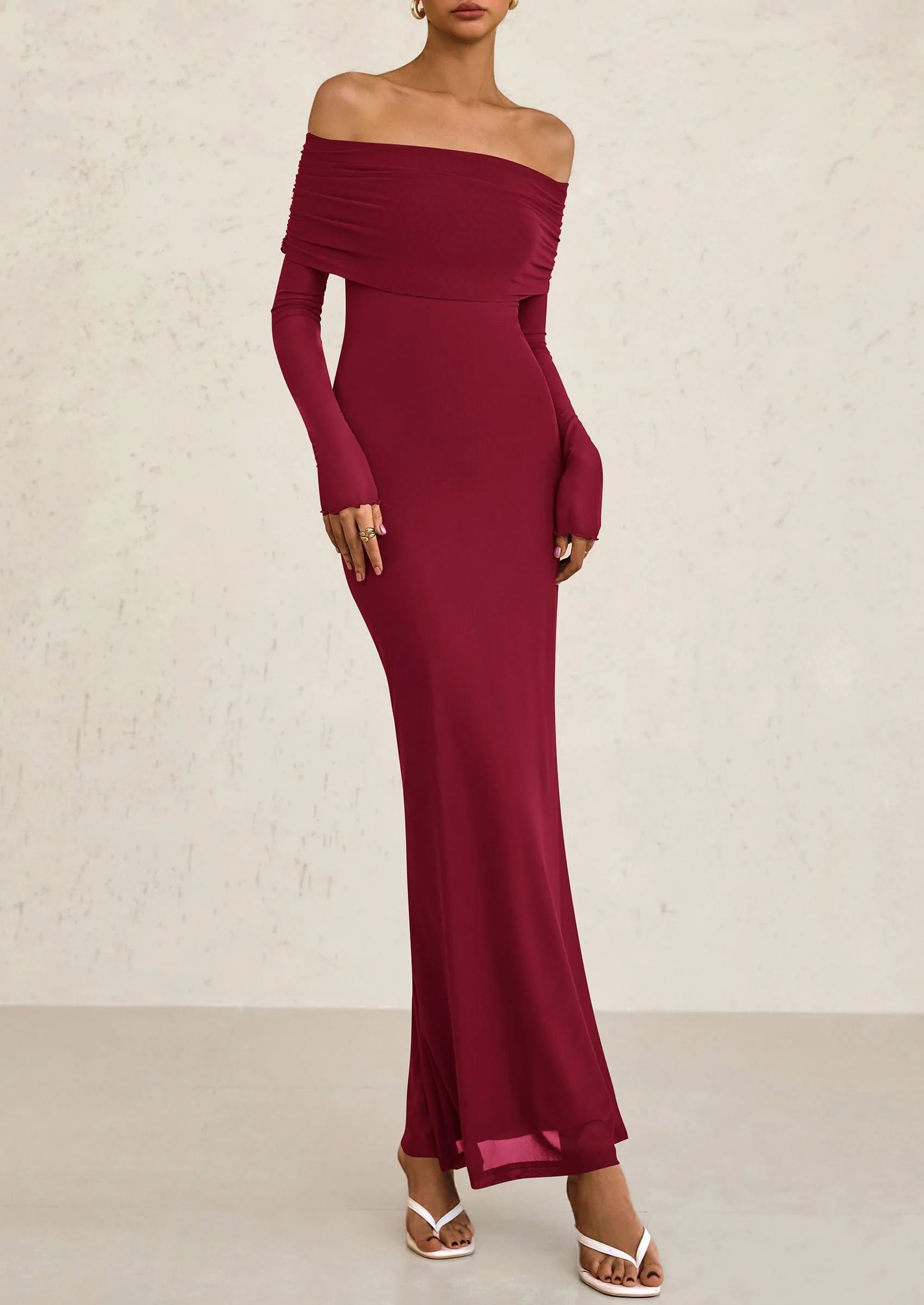 PRETTYGARDEN Off The Shoulder Dresses for Women Mesh Long Sleeve Baby Shower Formal Wedding Guest Dress - Image 35