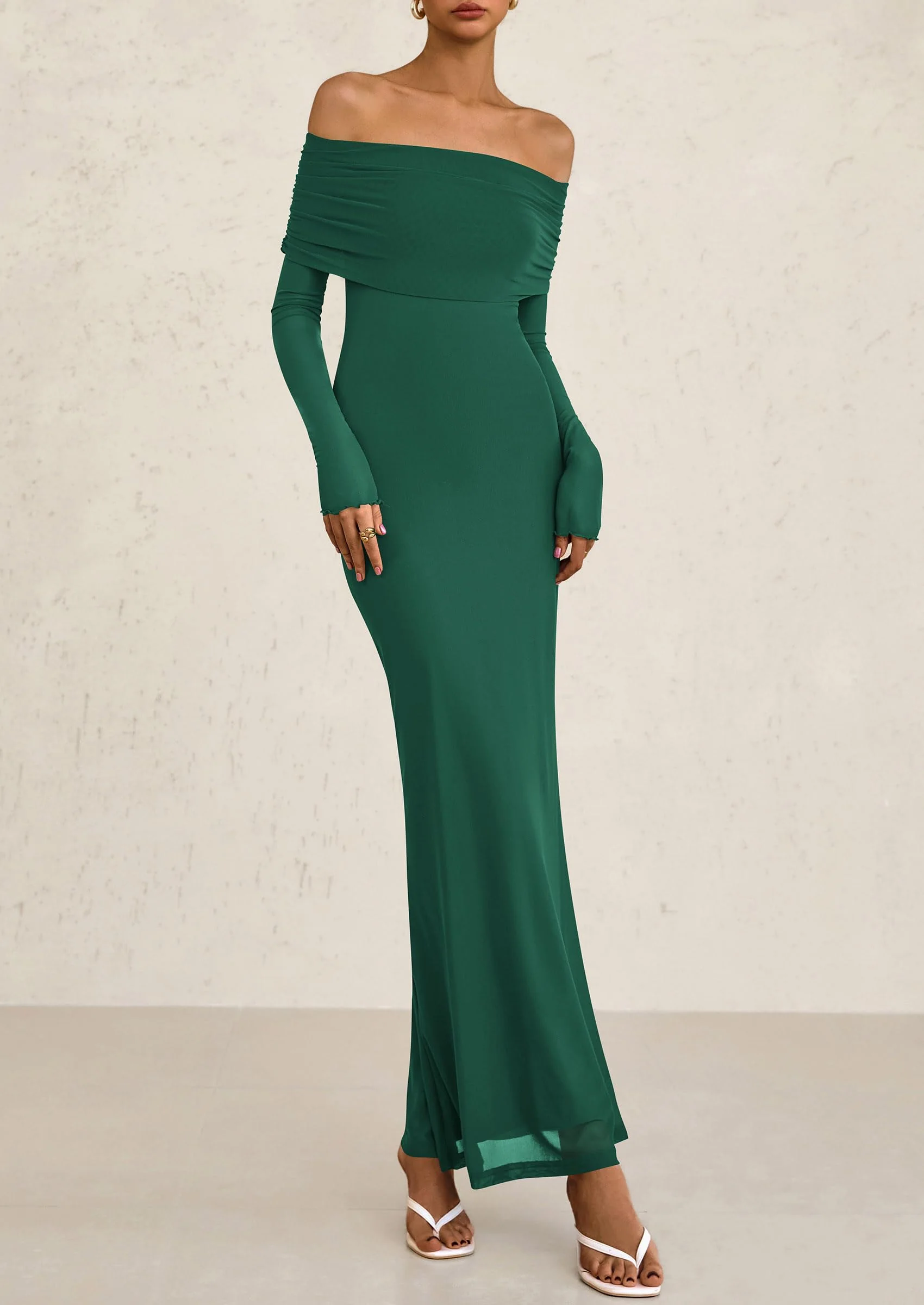 PRETTYGARDEN Off The Shoulder Dresses for Women Mesh Long Sleeve Baby Shower Formal Wedding Guest Dress - Image 49