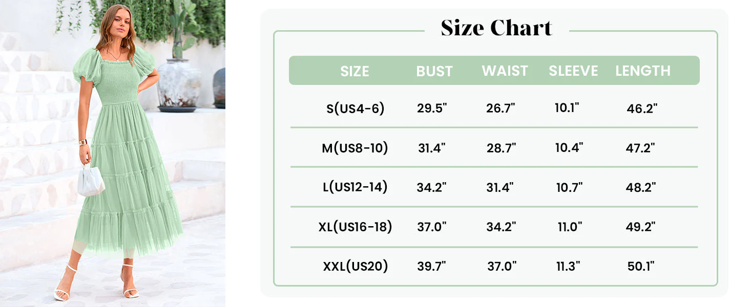 PRETTYGARDEN Women's Smocked Tulle Midi Dress Square Neck Puffy Short Sleeve Ruffle Wedding Guest Party Dresses - Image 8