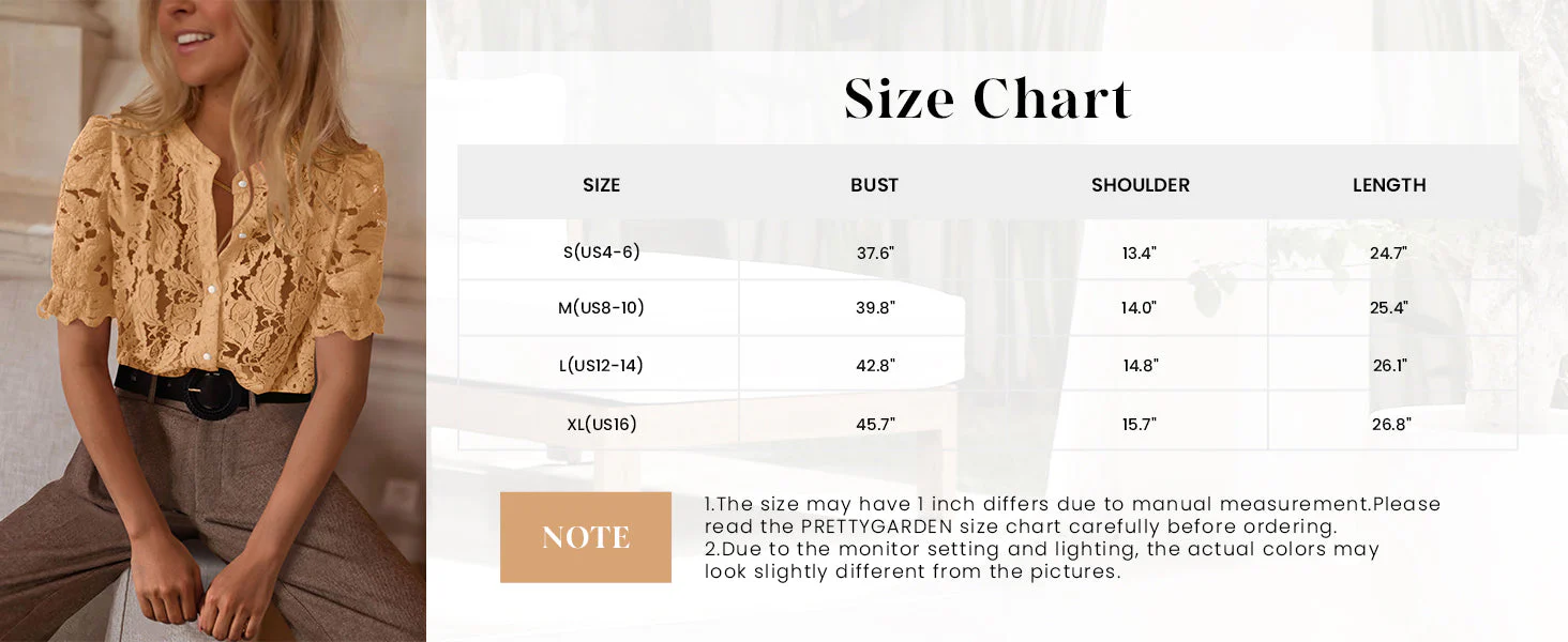 PRETTYGARDEN Womens Spring Lace Tops Short Puff Sleeve Casual Dressy Blouses Eyelet Crew Neck Button Down Shirts - Image 6