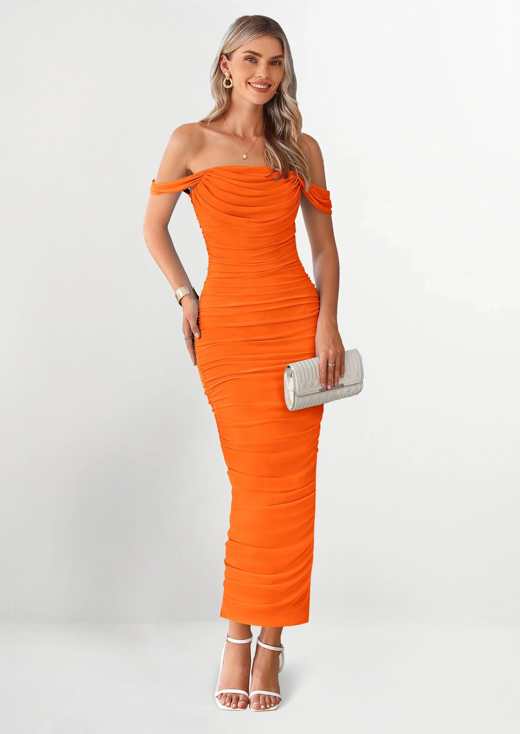 PRETTYGARDEN Womens Off The Shoulder Dress Ruched Bodycon Sleeveless Split Cocktail Party Maxi Dresses - Image 138