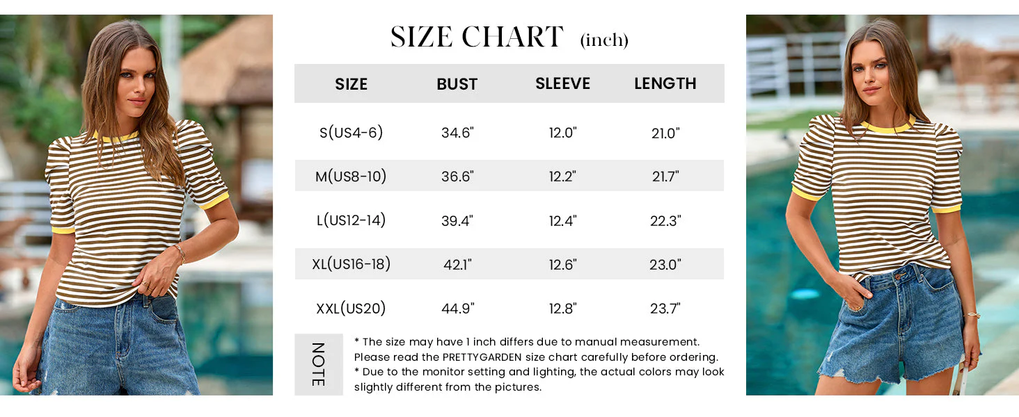 PRETTYGARDEN Women's Summer Puff Sleeve Tops Casual Ribbed Knit Crop Top Color Block Trendy Crewneck Striped Shirts - Image 9