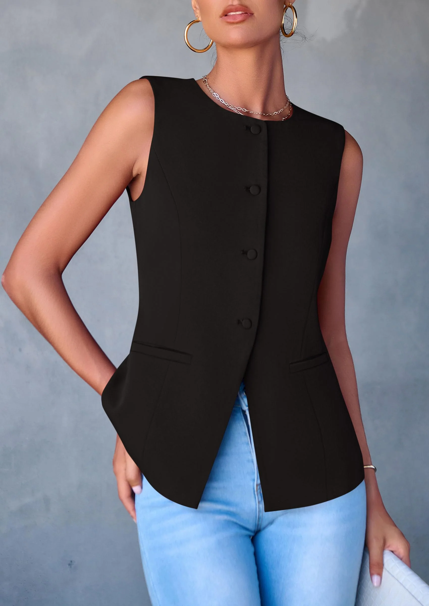 PRETTYGARDEN Women's Suit Vest Tops Summer Dressy Casual Business Button Sleeveless Trendy Fashion Blazer Waistcoat - Image 12