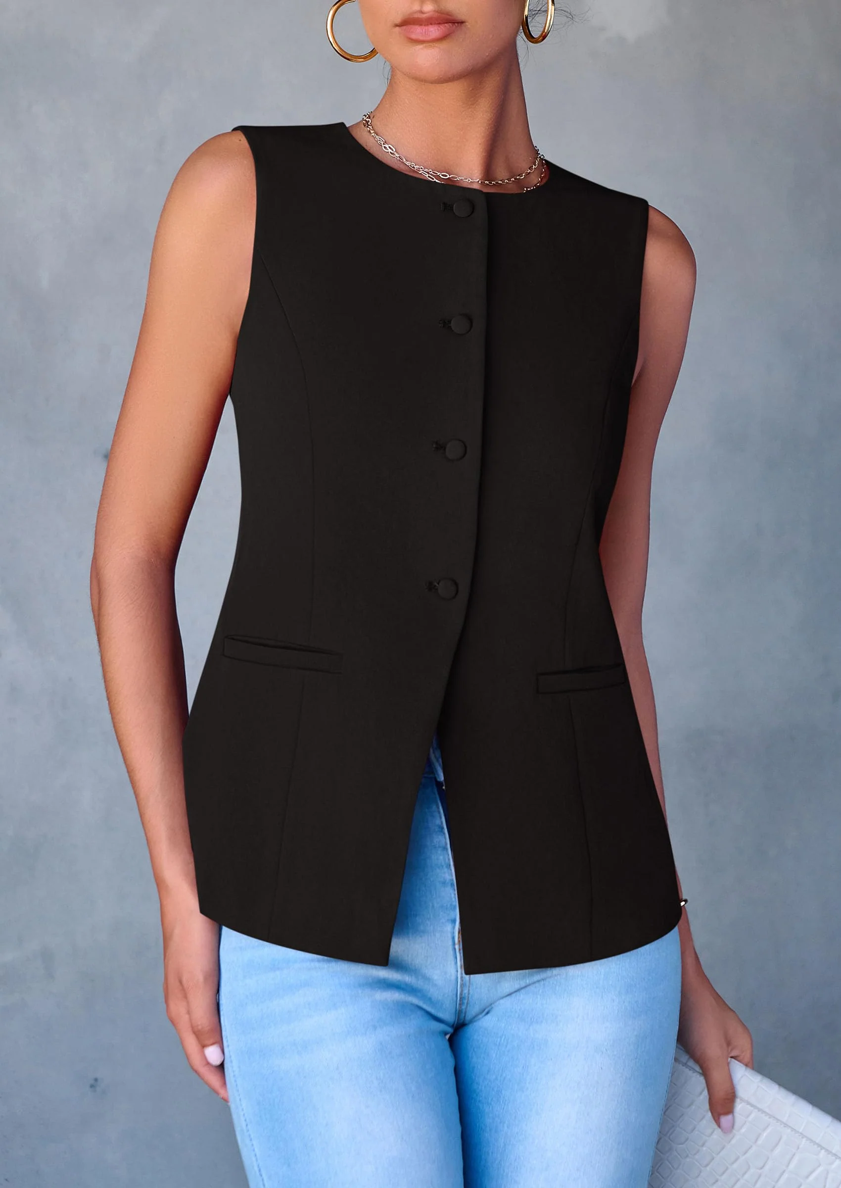 PRETTYGARDEN Women's Suit Vest Tops Summer Dressy Casual Business Button Sleeveless Trendy Fashion Blazer Waistcoat - Image 16
