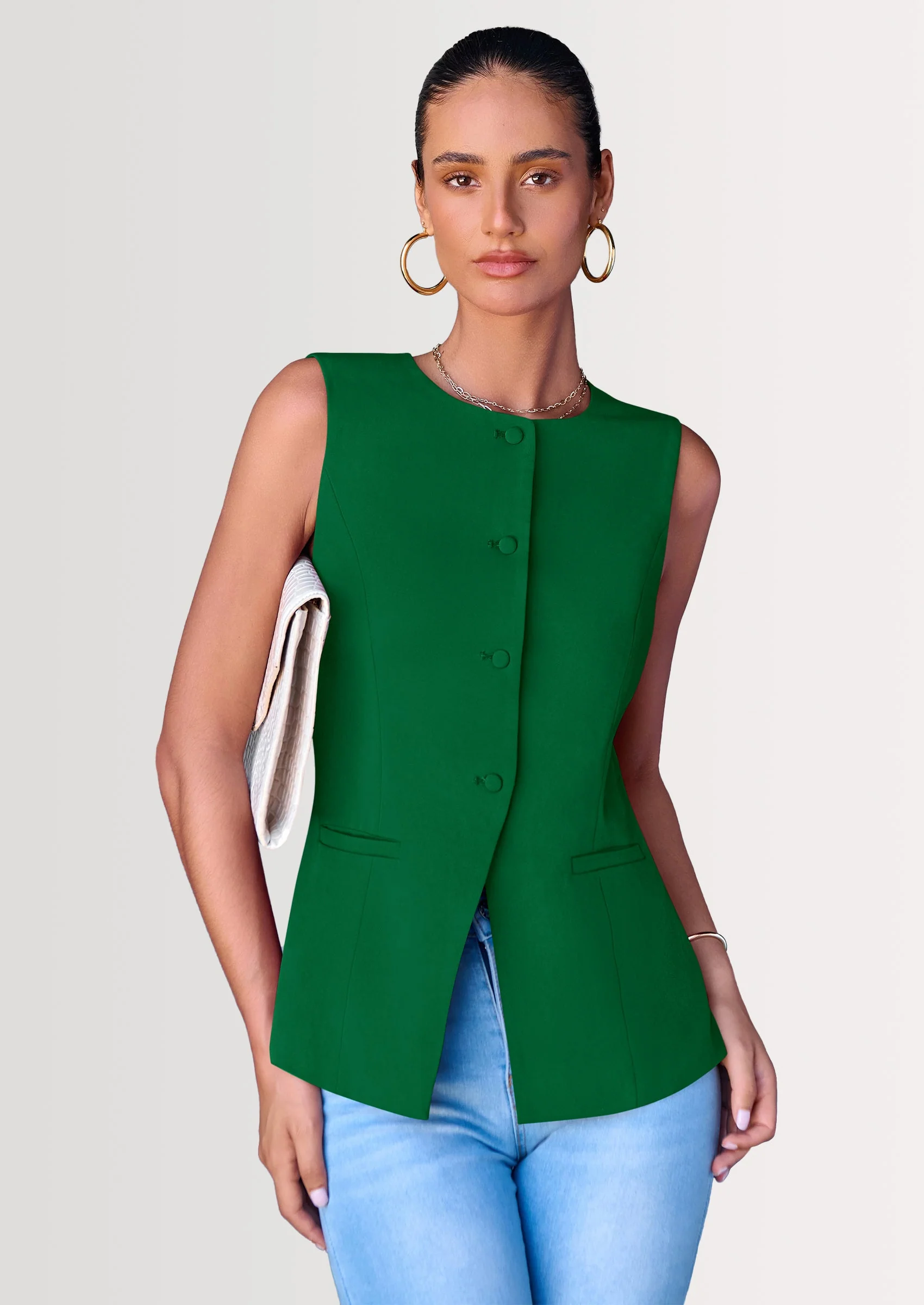 PRETTYGARDEN Women's Suit Vest Tops Summer Dressy Casual Business Button Sleeveless Trendy Fashion Blazer Waistcoat - Image 18