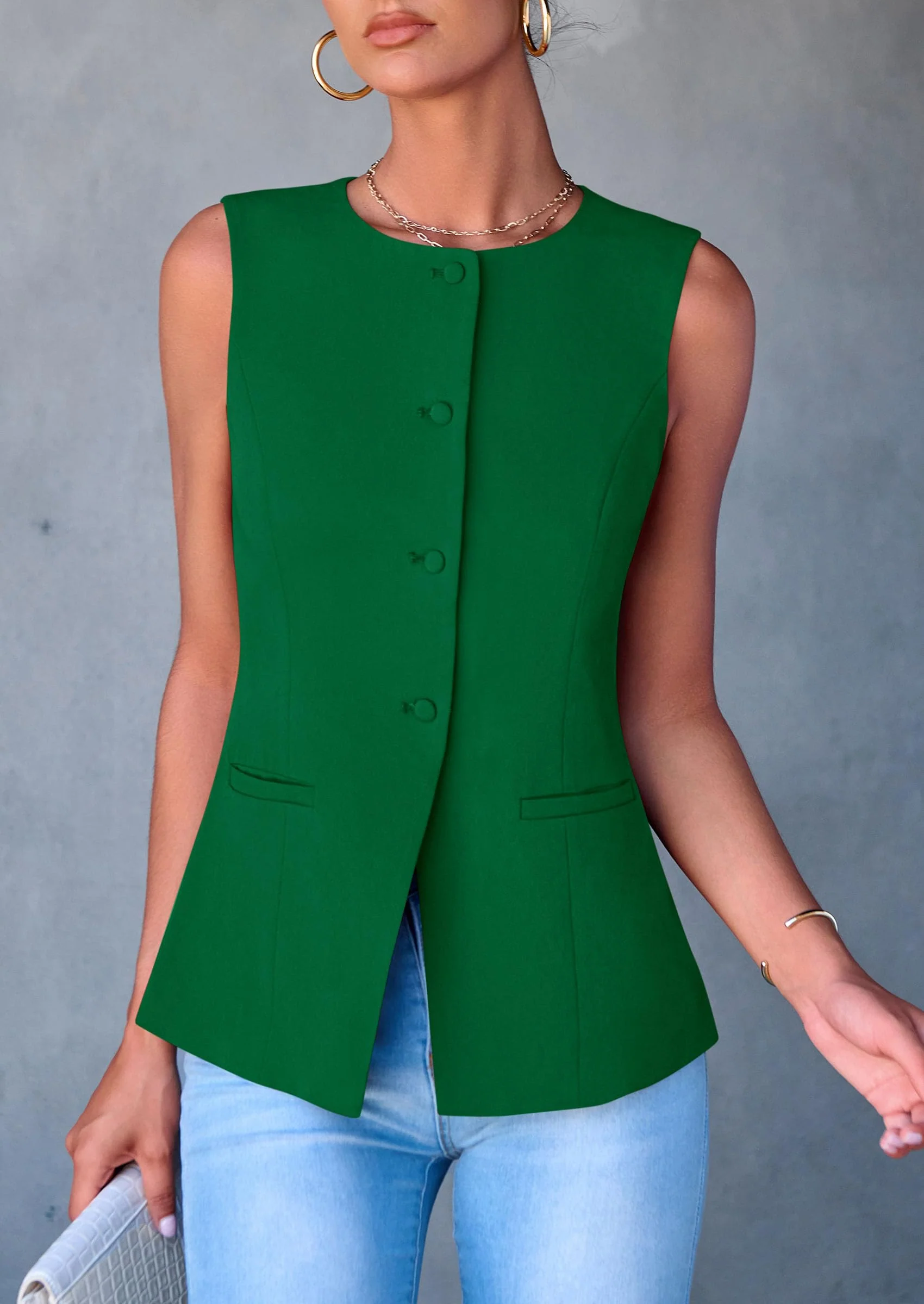 PRETTYGARDEN Women's Suit Vest Tops Summer Dressy Casual Business Button Sleeveless Trendy Fashion Blazer Waistcoat - Image 25