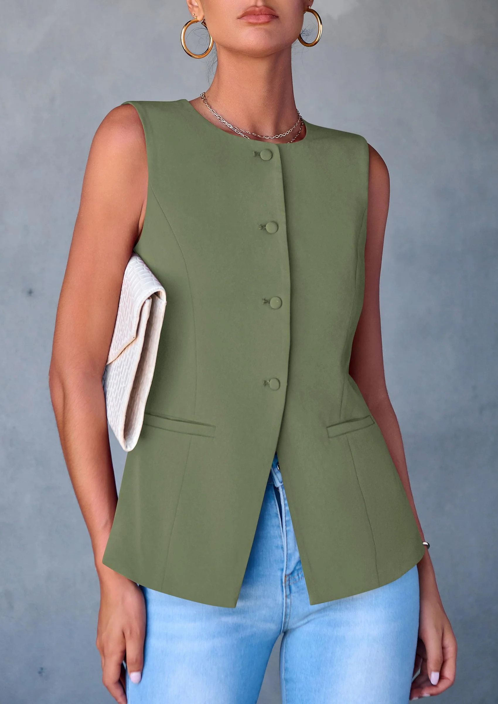 PRETTYGARDEN Women's Suit Vest Tops Summer Dressy Casual Business Button Sleeveless Trendy Fashion Blazer Waistcoat - Image 29