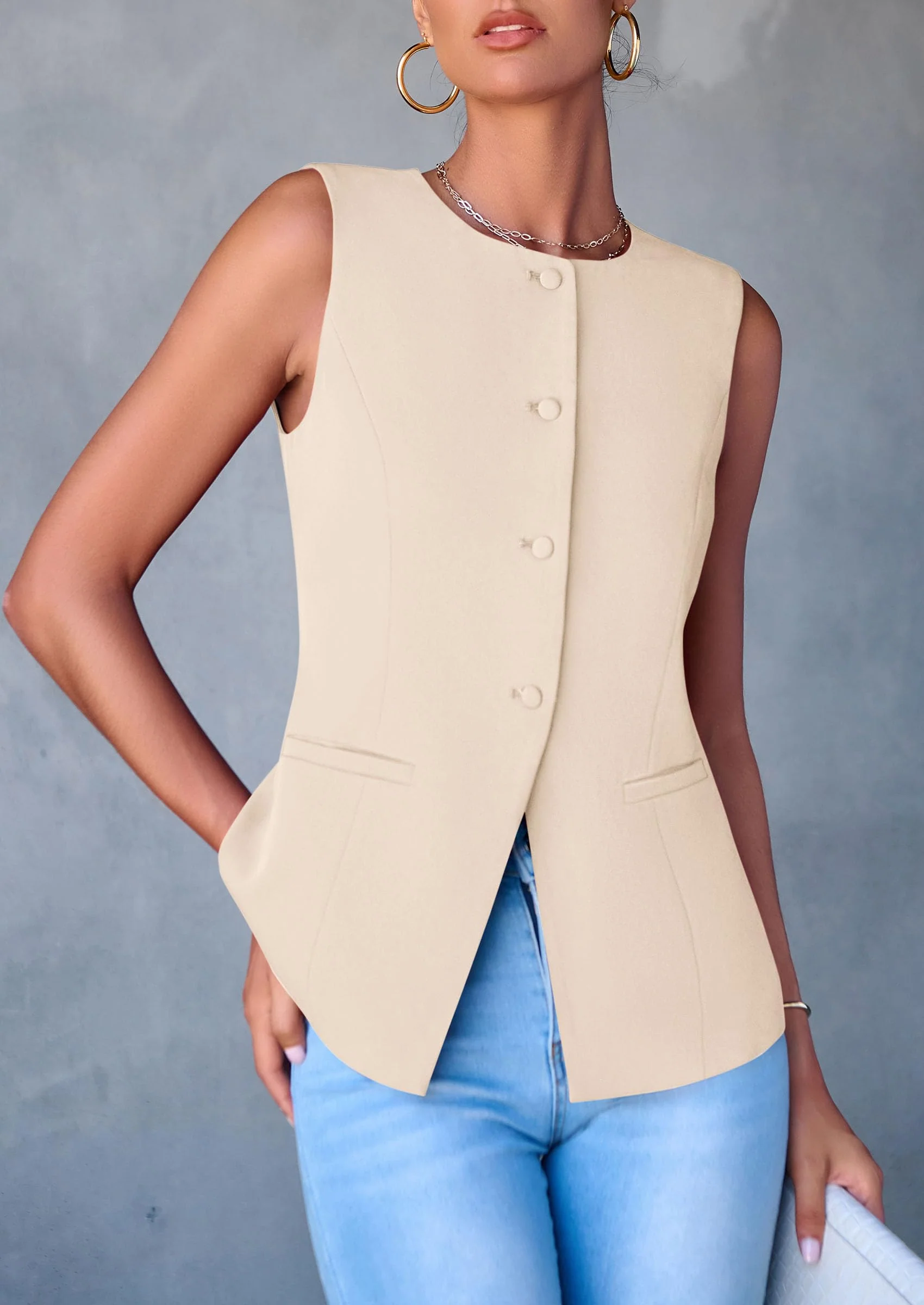 PRETTYGARDEN Women's Suit Vest Tops Summer Dressy Casual Business Button Sleeveless Trendy Fashion Blazer Waistcoat - Image 3
