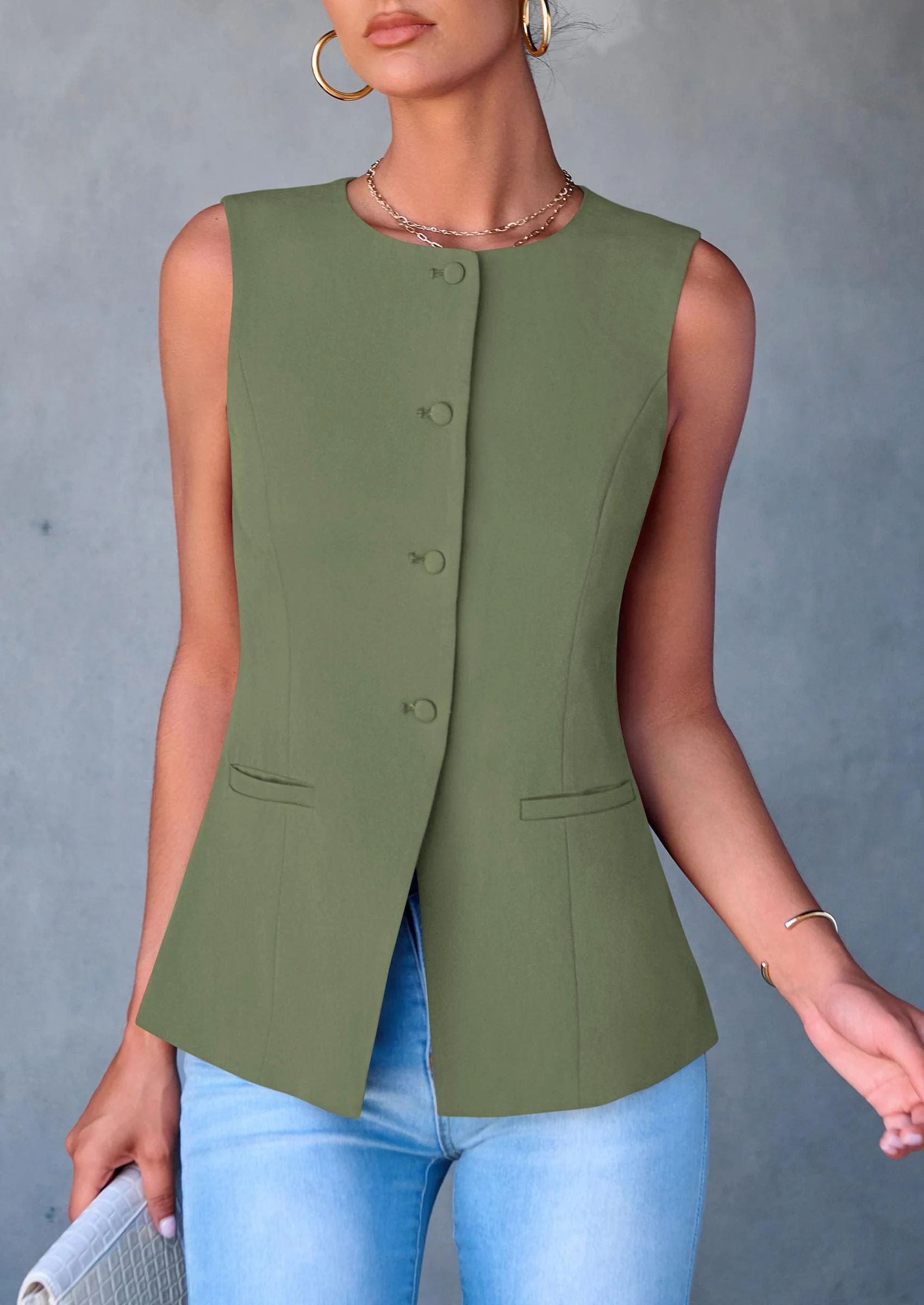 PRETTYGARDEN Women's Suit Vest Tops Summer Dressy Casual Business Button Sleeveless Trendy Fashion Blazer Waistcoat - Image 33