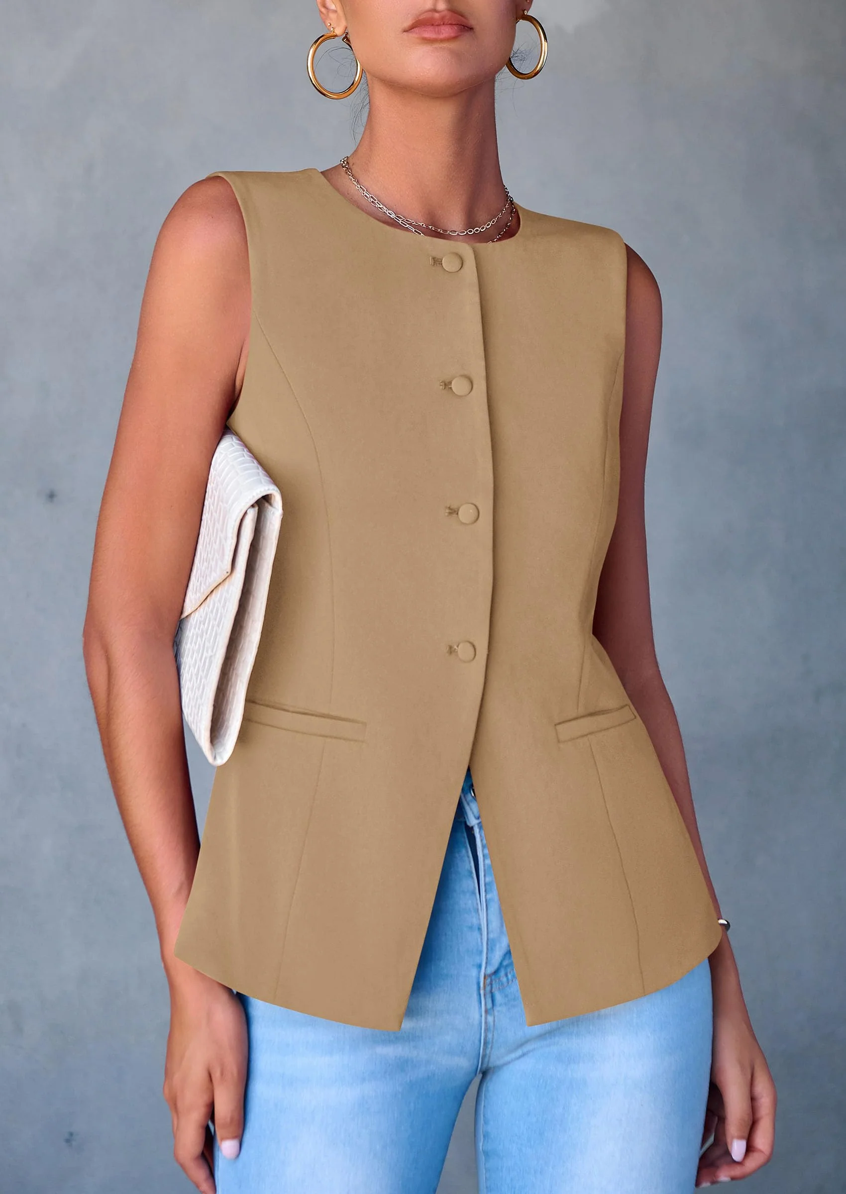 PRETTYGARDEN Women's Suit Vest Tops Summer Dressy Casual Business Button Sleeveless Trendy Fashion Blazer Waistcoat - Image 45