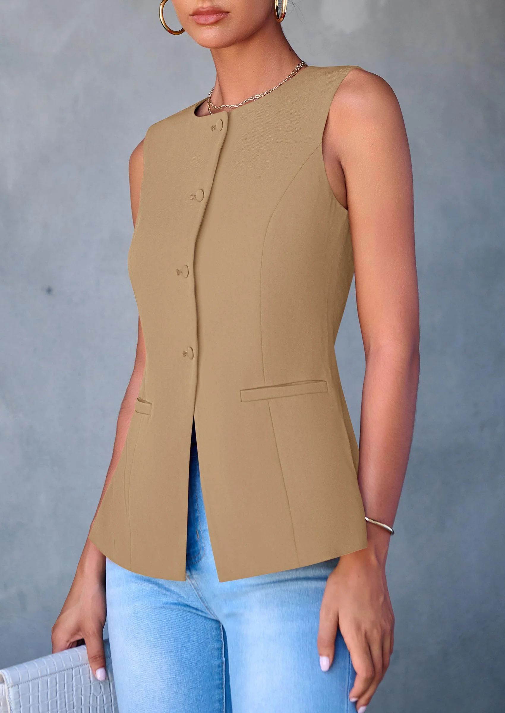 PRETTYGARDEN Women's Suit Vest Tops Summer Dressy Casual Business Button Sleeveless Trendy Fashion Blazer Waistcoat - Image 46