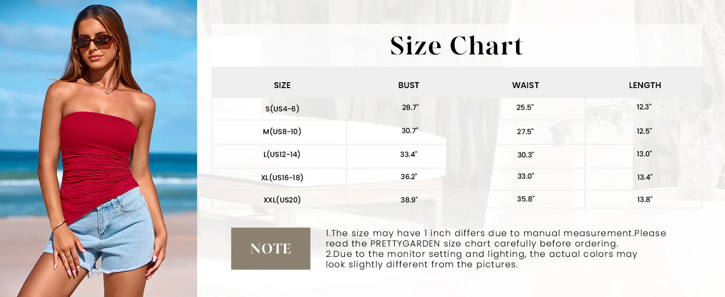 PRETTYGARDEN Womens Summer Tube Tops Trendy Strapless Ruched Going Out Tops Outfits Asymmetrical Bandeau Shirts - Image 6