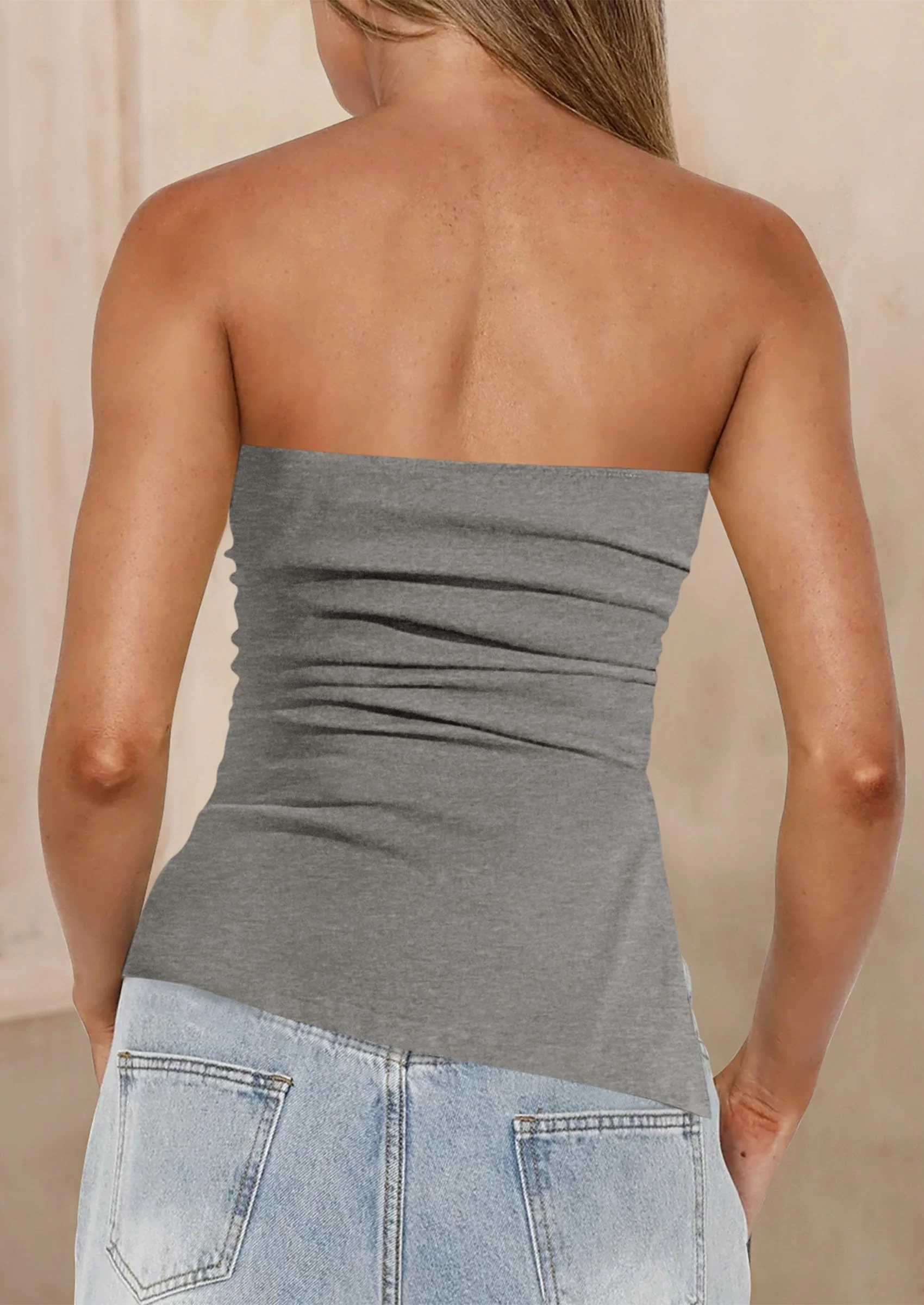 PRETTYGARDEN Womens Summer Tube Tops Trendy Strapless Ruched Going Out Tops Outfits Asymmetrical Bandeau Shirts - Image 64