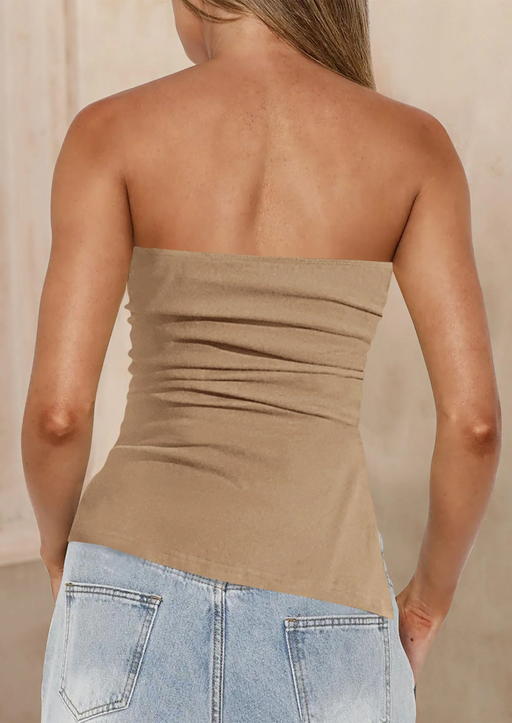 PRETTYGARDEN Womens Summer Tube Tops Trendy Strapless Ruched Going Out Tops Outfits Asymmetrical Bandeau Shirts - Image 69