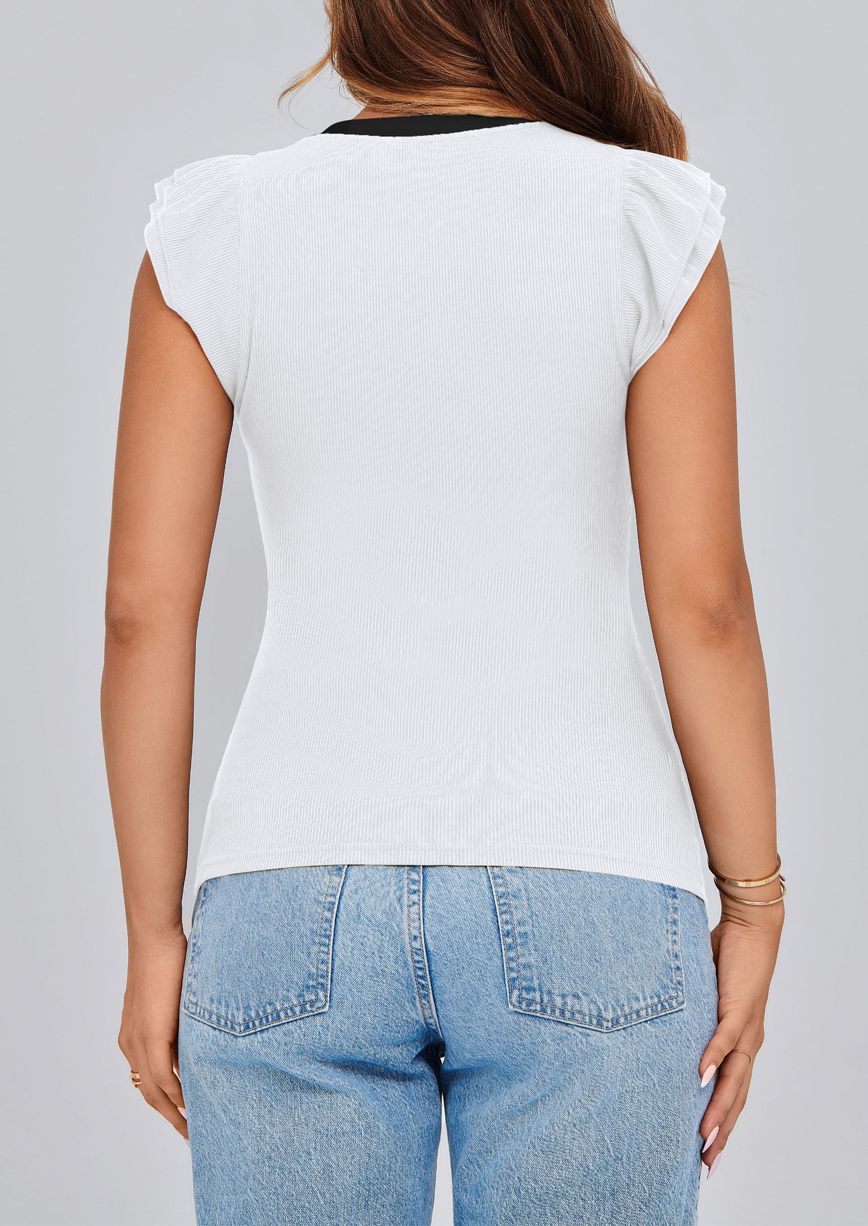 PRETTYGARDEN Womens V Neck Summer Tops Ruffle Sleeveless Slim Fit T Shirts Going Out Casual Blouses - Image 11