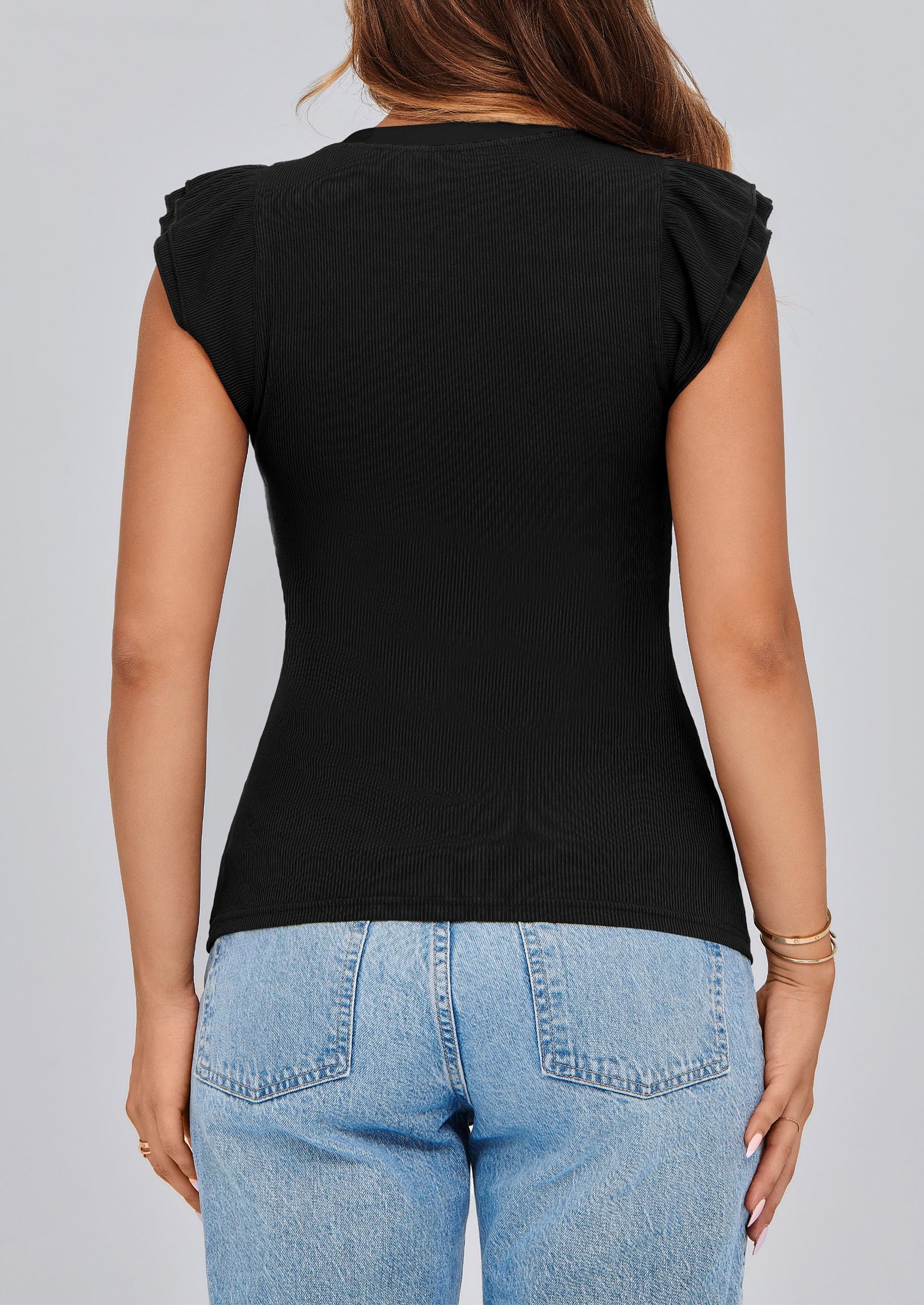 PRETTYGARDEN Womens V Neck Summer Tops Ruffle Sleeveless Slim Fit T Shirts Going Out Casual Blouses - Image 27