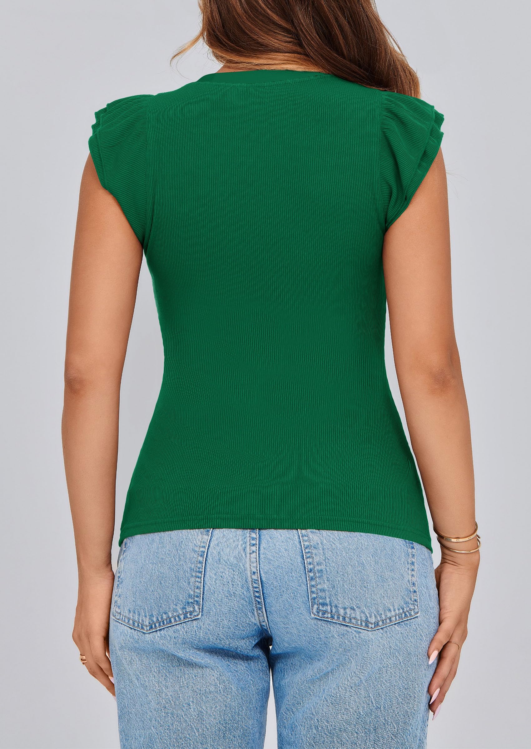 PRETTYGARDEN Womens V Neck Summer Tops Ruffle Sleeveless Slim Fit T Shirts Going Out Casual Blouses - Image 35