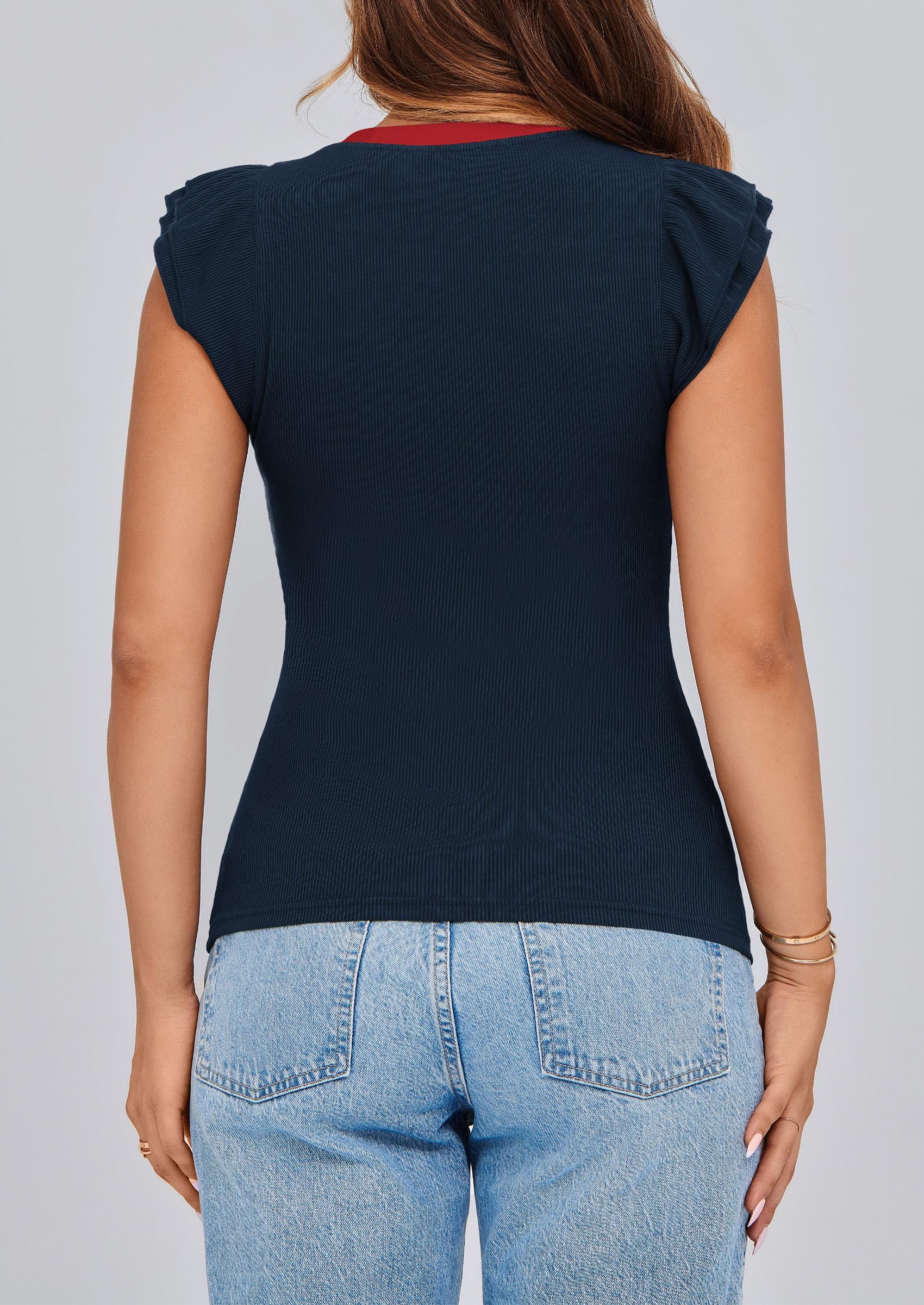 PRETTYGARDEN Womens V Neck Summer Tops Ruffle Sleeveless Slim Fit T Shirts Going Out Casual Blouses - Image 51