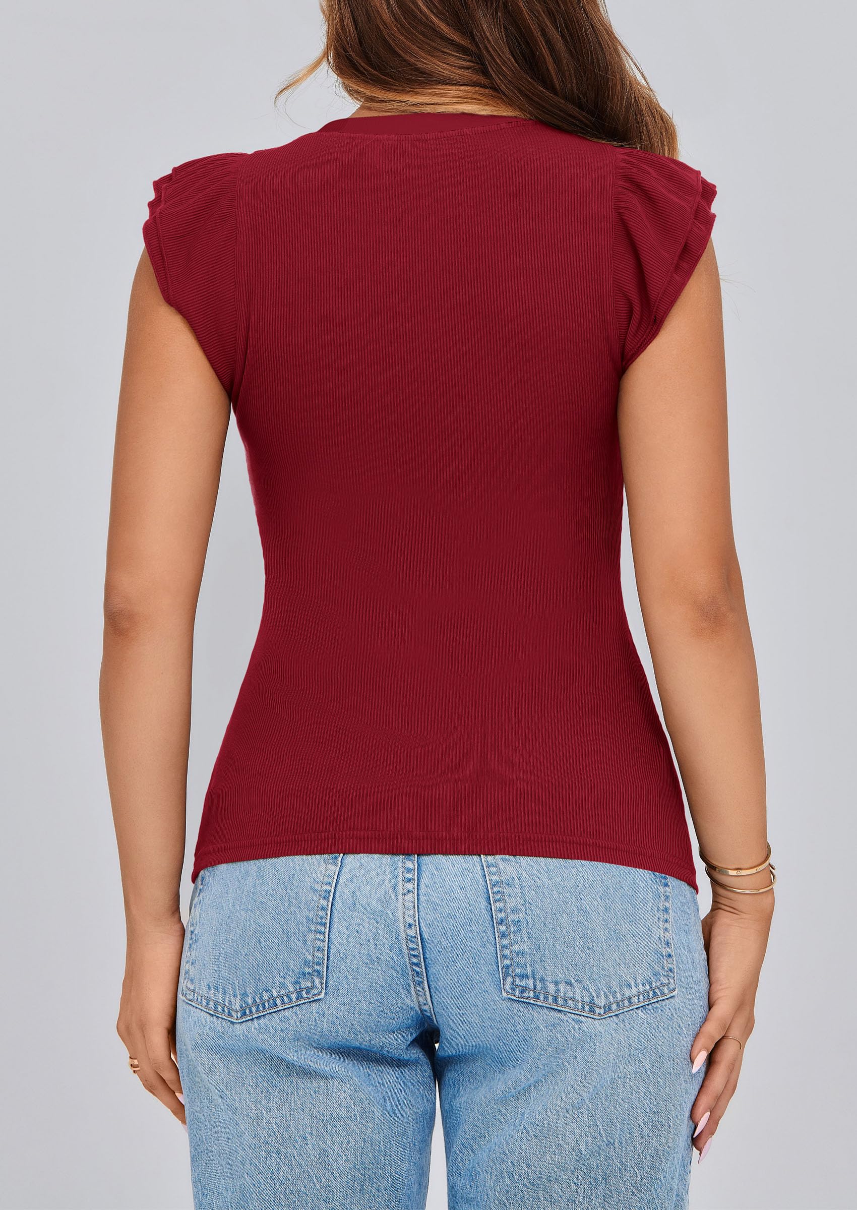 PRETTYGARDEN Womens V Neck Summer Tops Ruffle Sleeveless Slim Fit T Shirts Going Out Casual Blouses - Image 59